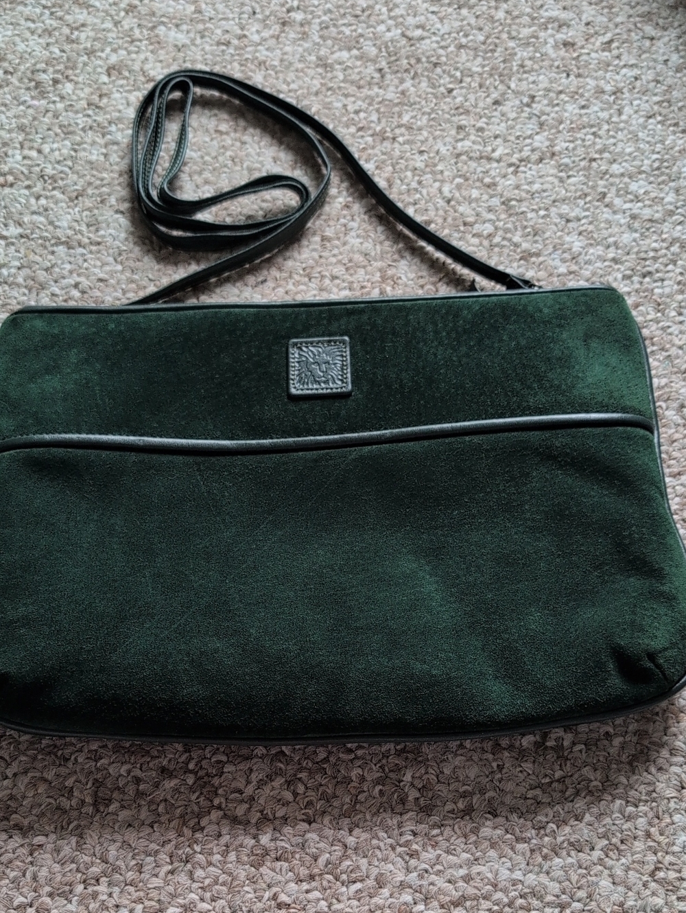 Anne Klein green suede leather trim clutch crossbody bag.